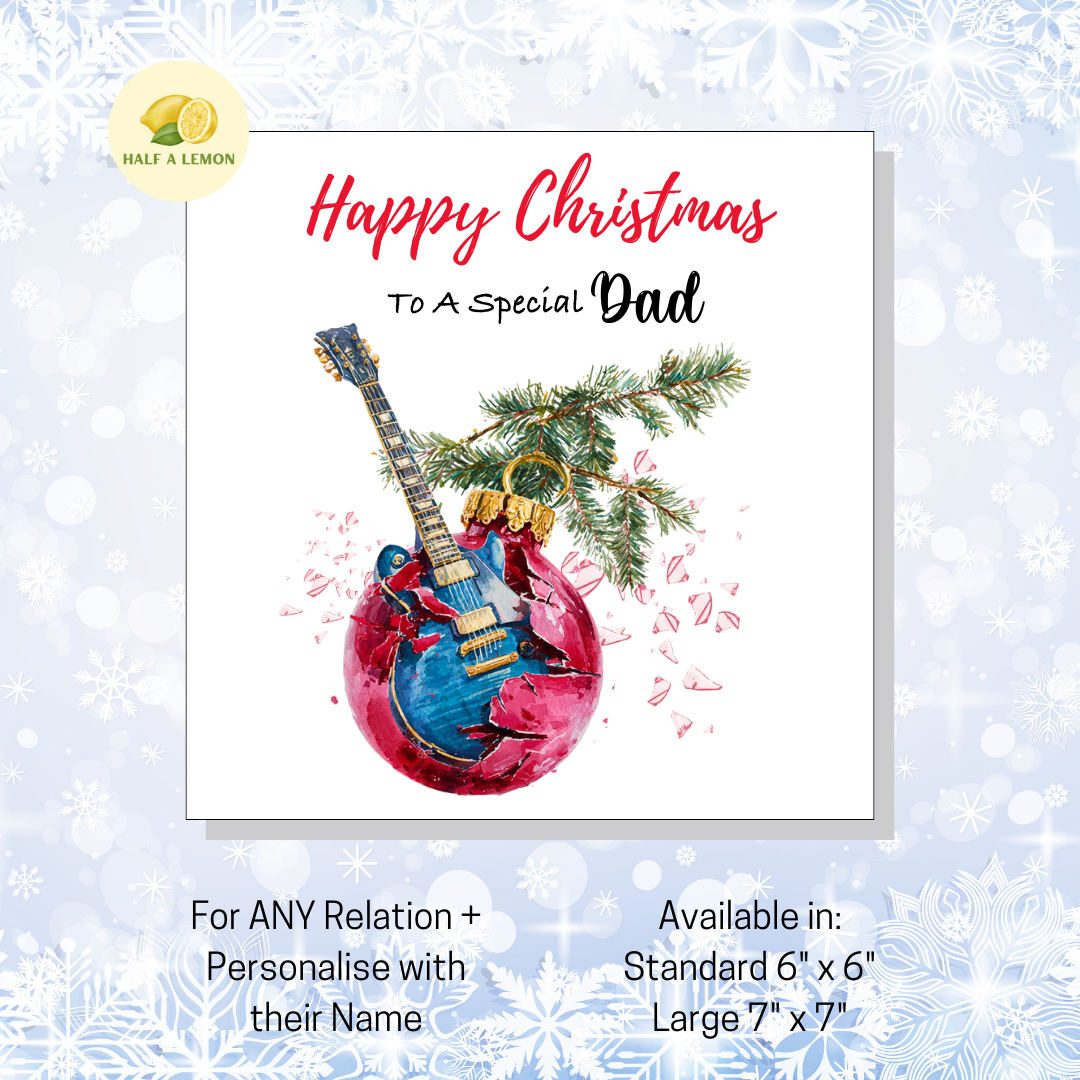 Personalised Electric Guitar Christmas Card For Dad, For Any Relation, Gift for Him