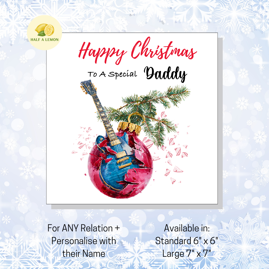 Personalised Electric Guitar Christmas Card For Daddy, For Any Relation, Gift for Him