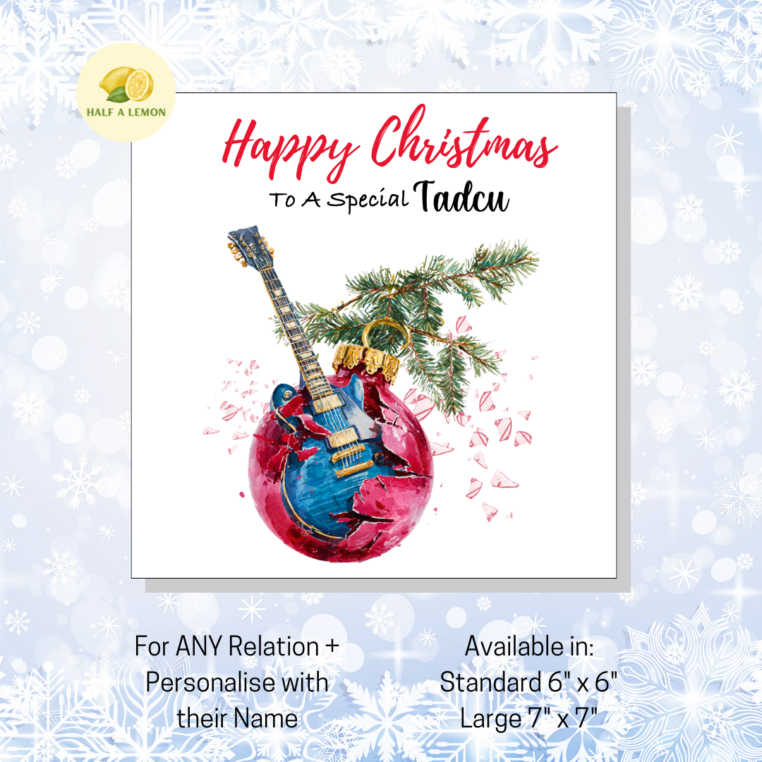 Personalised Electric Guitar Christmas Card For Tadcu, For Any Relation, Gift for Him