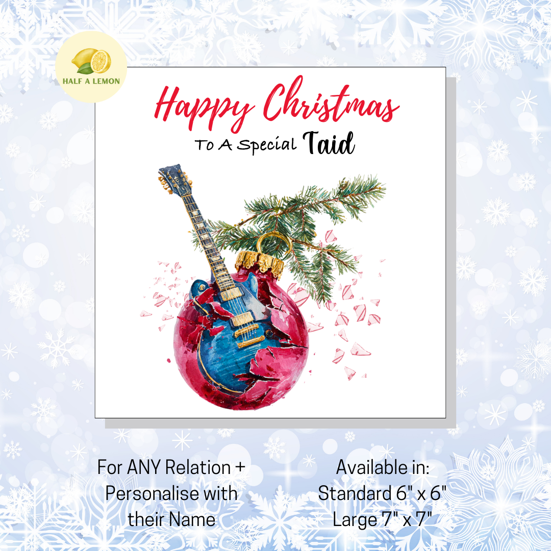 Personalised Electric Guitar Christmas Card For Taid, For Any Relation, Gift for Him