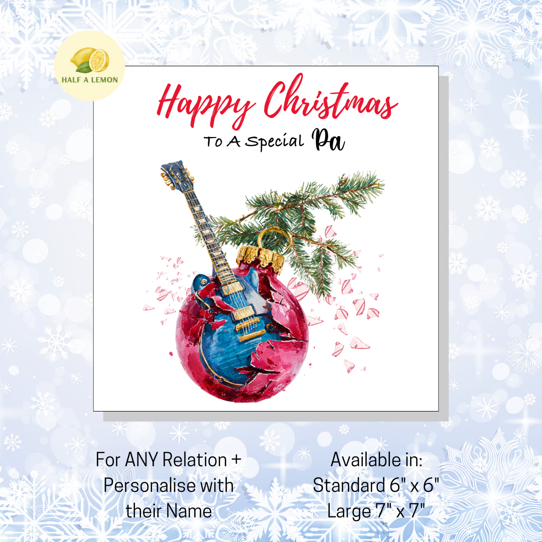 Personalised Electric Guitar Christmas Card For Pa, For Any Relation, Gift for Him