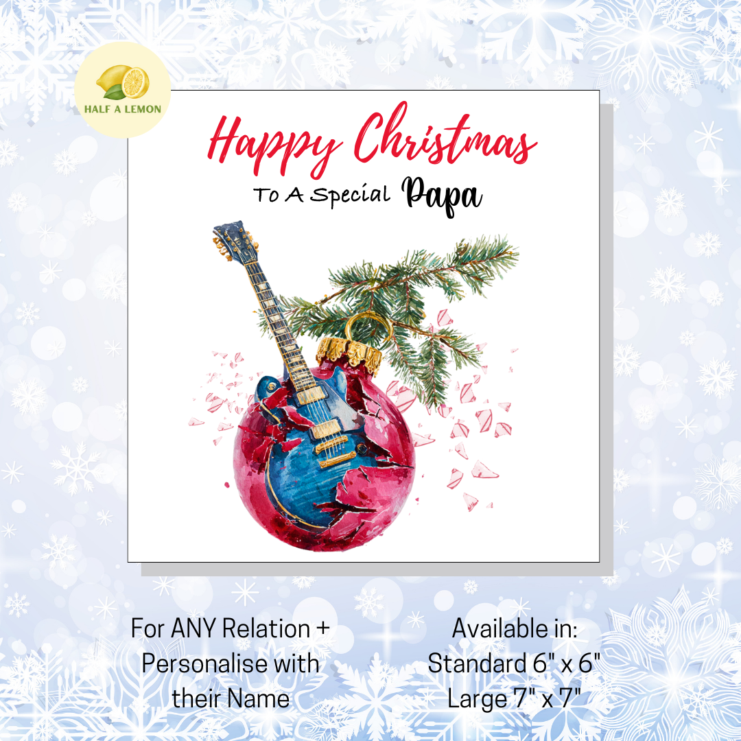 Personalised Electric Guitar Christmas Card For Papa, For Any Relation, Gift for Him
