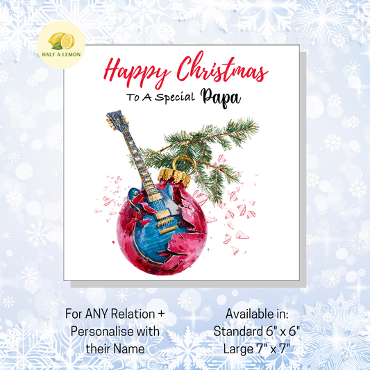 Personalised Electric Guitar Christmas Card For Papa, For Any Relation, Gift for Him