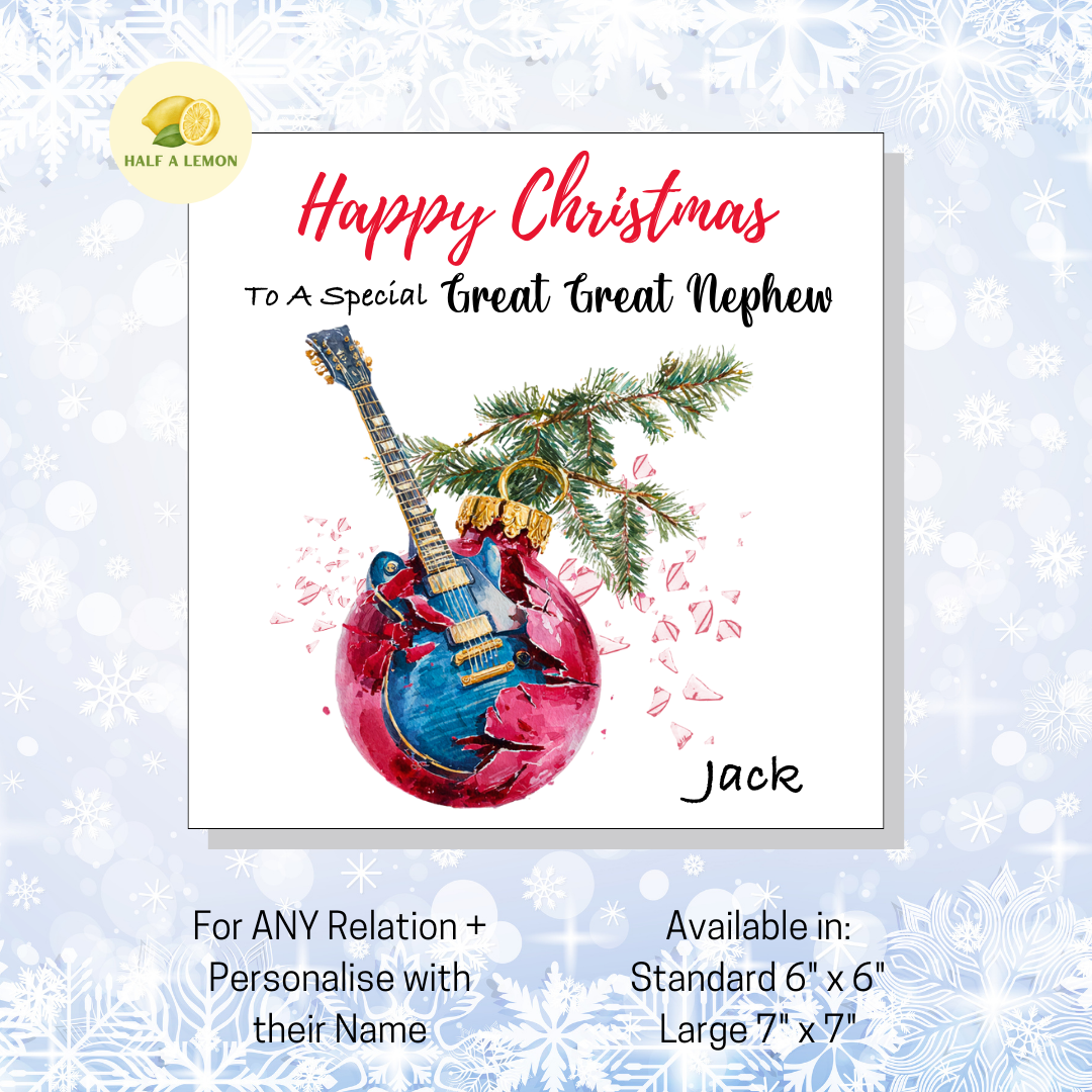 Personalised Electric Guitar Christmas Card For Great Great Nephew, For Any Relation, Gift for Him