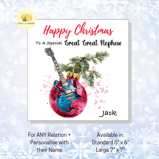 Personalised Electric Guitar Christmas Card For Great Great Nephew, For Any Relation, Gift for Him