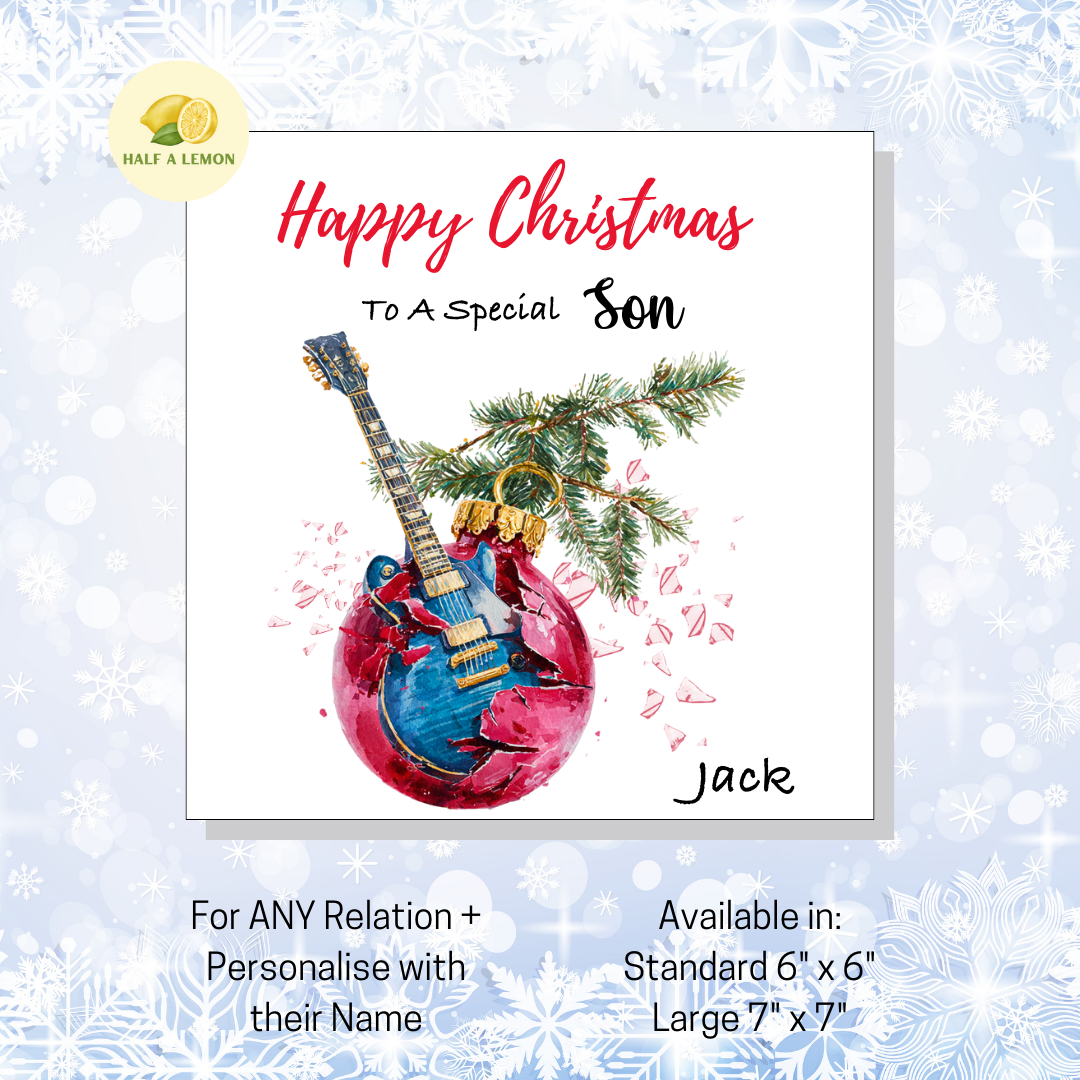 Personalised Electric Guitar Christmas Card For Son, For Any Relation, Gift for Him