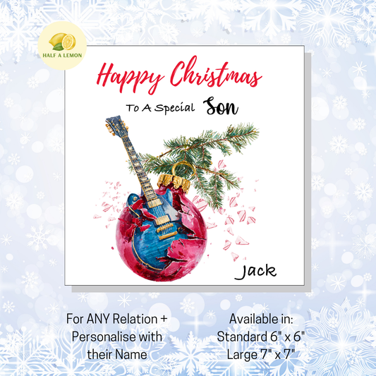 Personalised Electric Guitar Christmas Card For Son, For Any Relation, Gift for Him