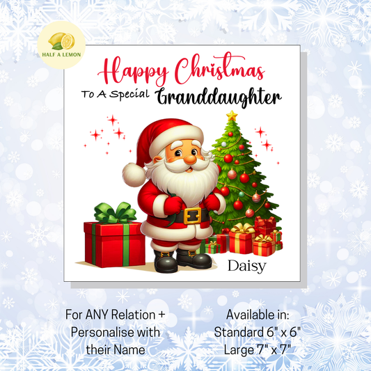 Personalised Christmas Card for Granddaughter,  For Any Relation - Jolly Santa, Gift