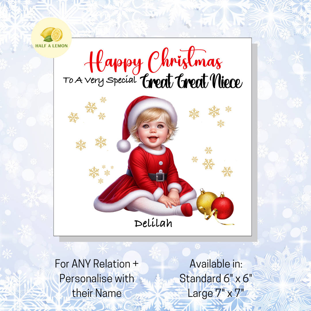 Blonde Santa Dress- [REL:Great Great Niece][EYE:Brown Eyes]
