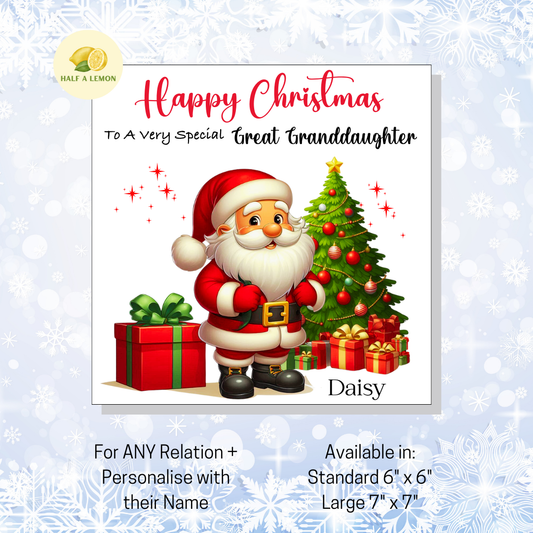 Personalised Christmas Card for Great Granddaughter,  For Any Relation - Jolly Santa, Gift