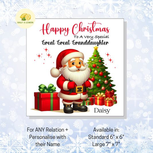 Personalised Christmas Card for Great Great Granddaughter,  For Any Relation - Jolly Santa, Gift