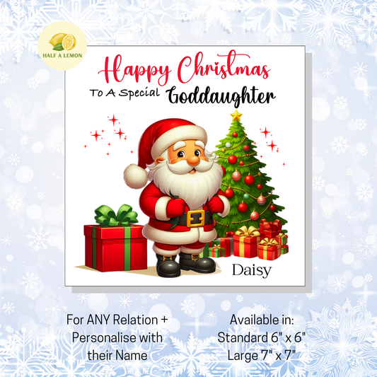 Personalised Christmas Card for Goddaughter,  For Any Relation - Jolly Santa, Gift