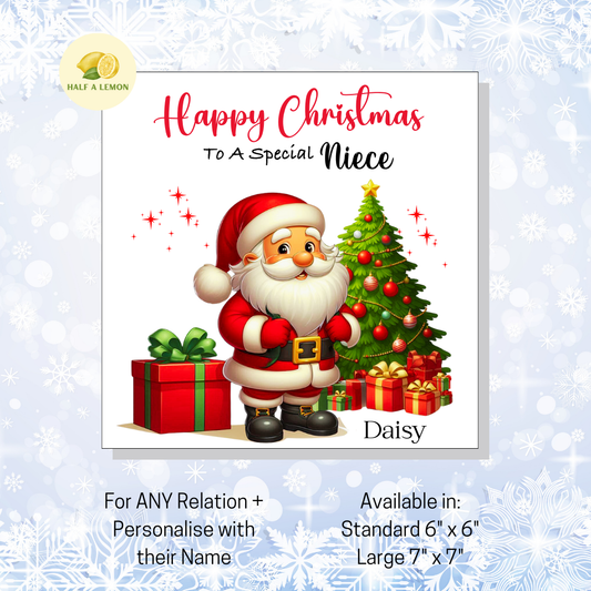 Personalised Christmas Card for Niece,  For Any Relation - Jolly Santa, Gift