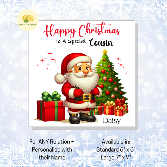 Personalised Christmas Card for Cousin,  For Any Relation - Jolly Santa, Gift