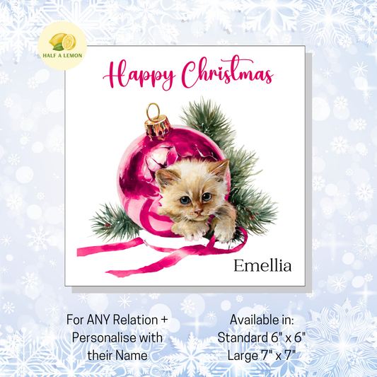 Personalised Cute Kitten Christmas Card, For A Special Friend, For Any Relation, Gift for Her