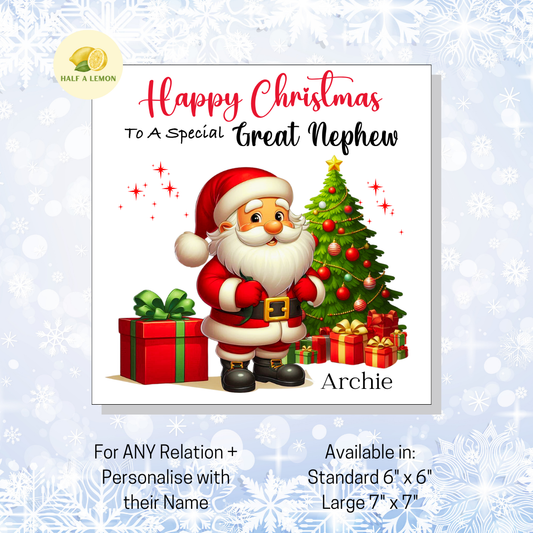 Personalised Christmas Card for Great Nephew,  For Any Relation - Jolly Santa, Gift
