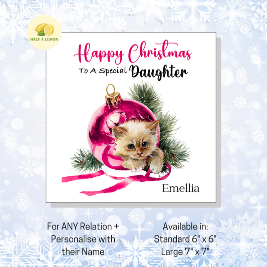 Personalised Cute Kitten Christmas Card, For Daughter, For Any Relation, Gift for Her