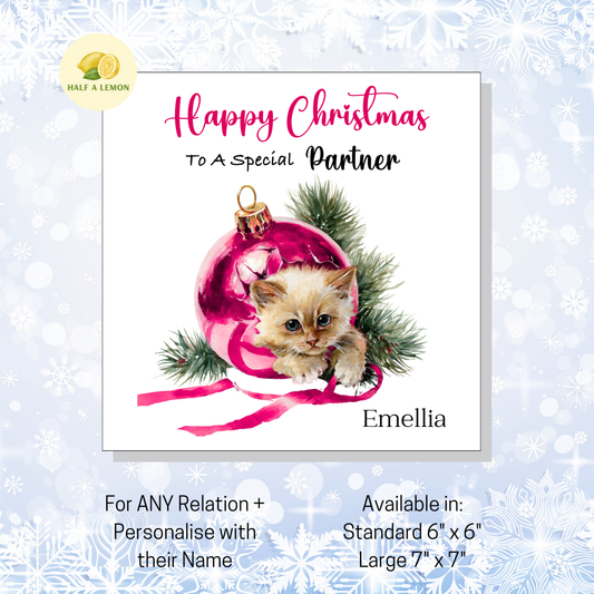 Personalised Cute Kitten Christmas Card, For Partner, For Any Relation, Gift for Her