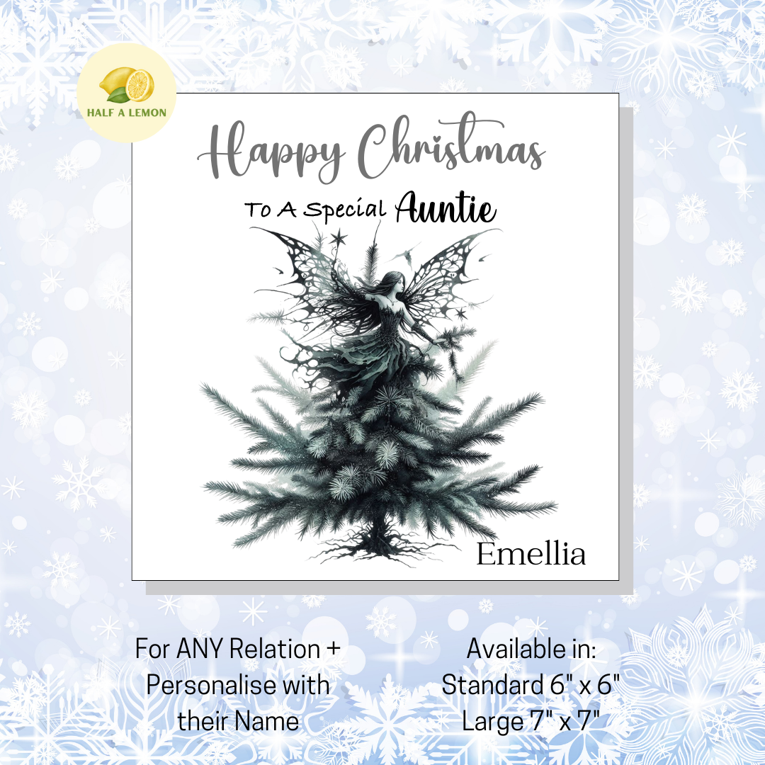 Personalised Gothic Fairy Christmas Card, For Auntie, For Any Relation, Gift for Her