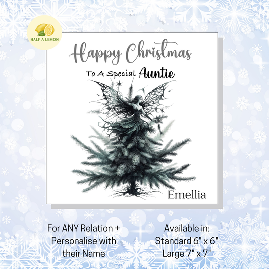 Personalised Gothic Fairy Christmas Card, For Auntie, For Any Relation, Gift for Her