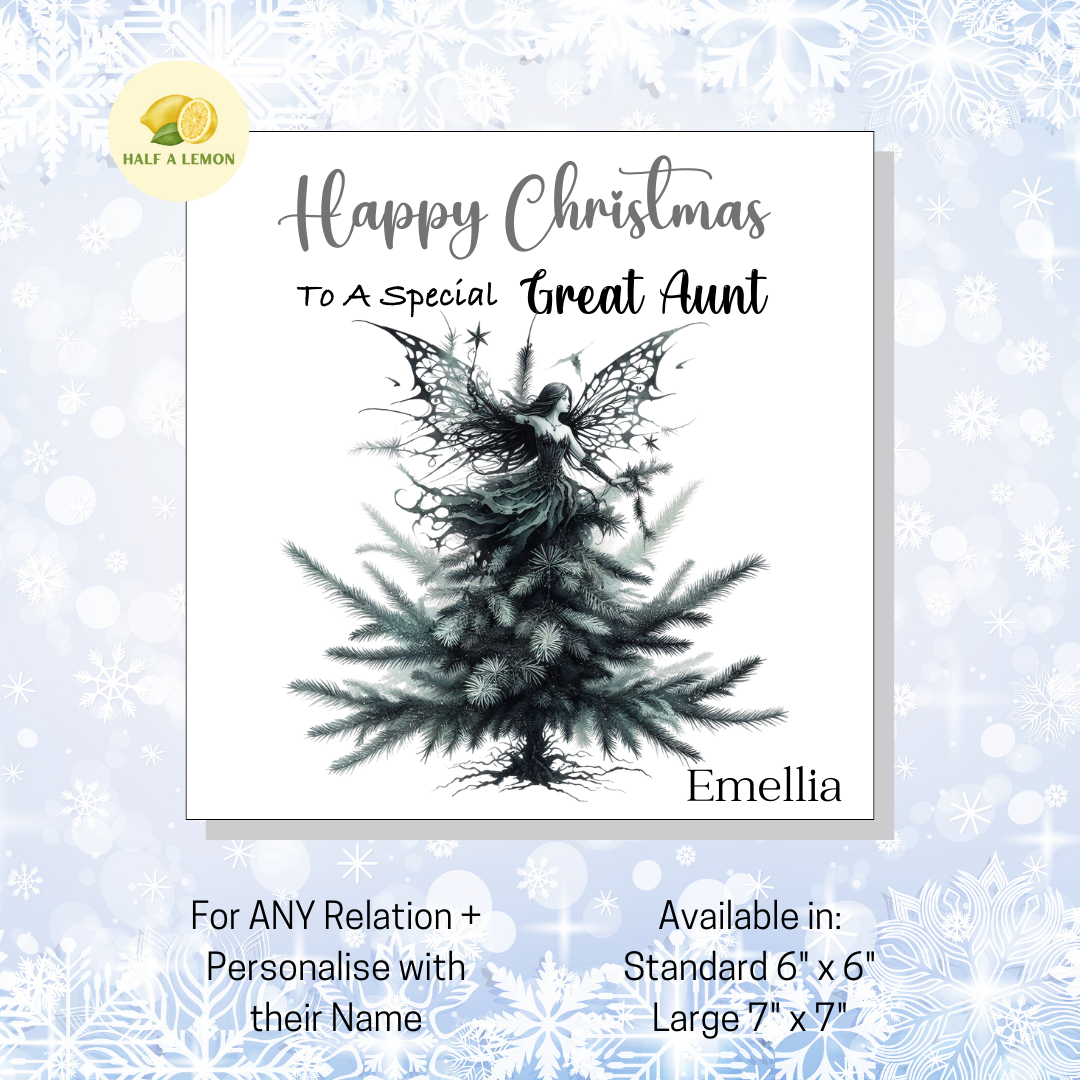 Personalised Gothic Fairy Christmas Card, For Great Aunt, For Any Relation, Gift for Her