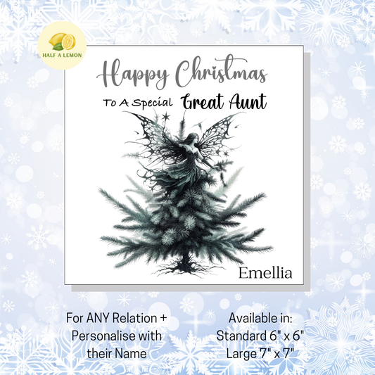 Personalised Gothic Fairy Christmas Card, For Great Aunt, For Any Relation, Gift for Her