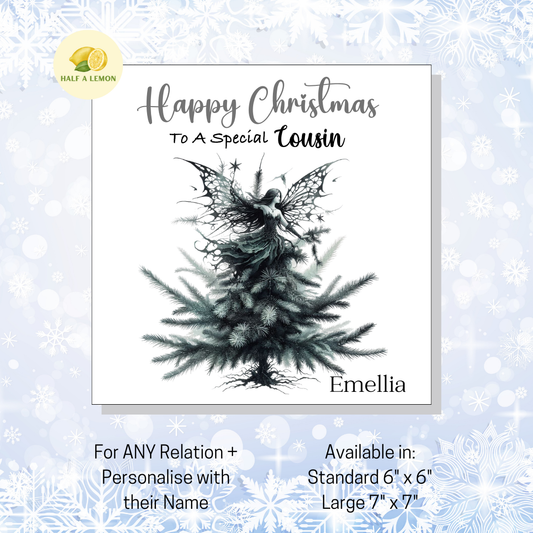 Personalised Gothic Fairy Christmas Card, For Cousin, For Any Relation, Gift for Her