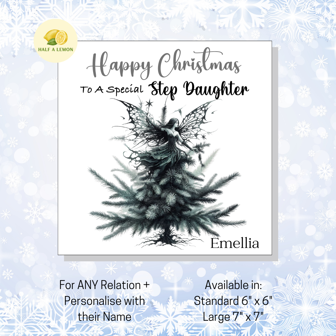Personalised Gothic Fairy Christmas Card, For Step Daughter, For Any Relation, Gift for Her