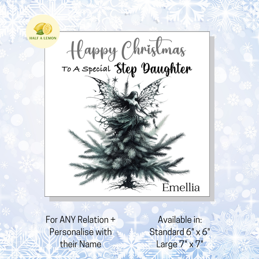 Personalised Gothic Fairy Christmas Card, For Step Daughter, For Any Relation, Gift for Her
