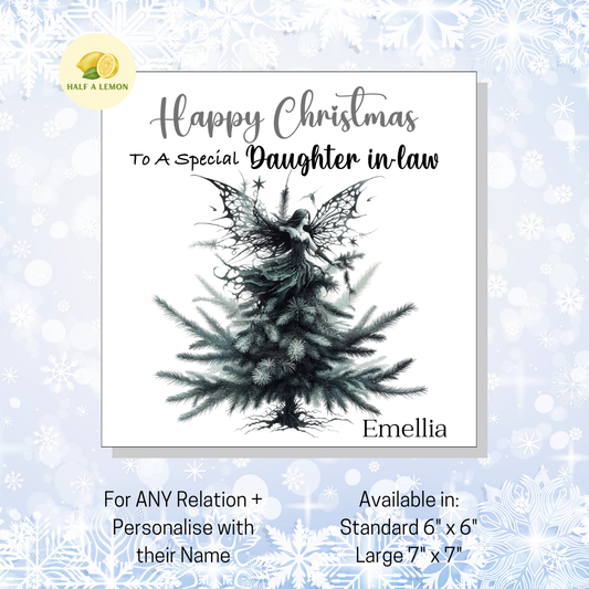 Personalised Gothic Fairy Christmas Card, For Daughter in Law, For Any Relation, Gift for Her