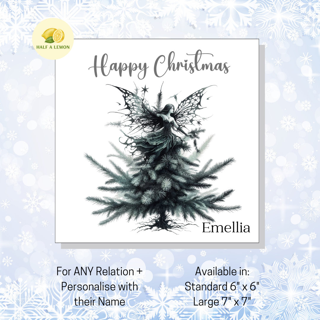 Personalised Gothic Fairy Christmas Card, For A Special Friend, For Any Relation, Gift for Her