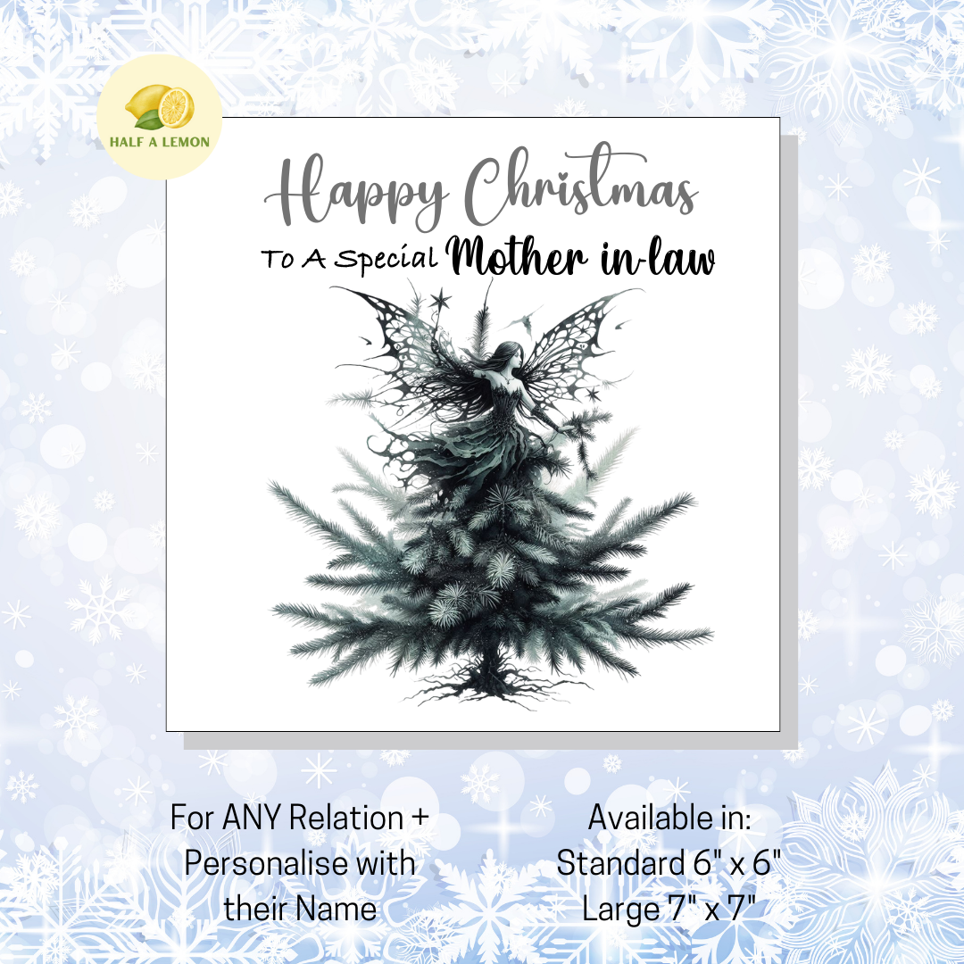 Personalised Gothic Fairy Christmas Card, For Mother in Law, For Any Relation, Gift for Her