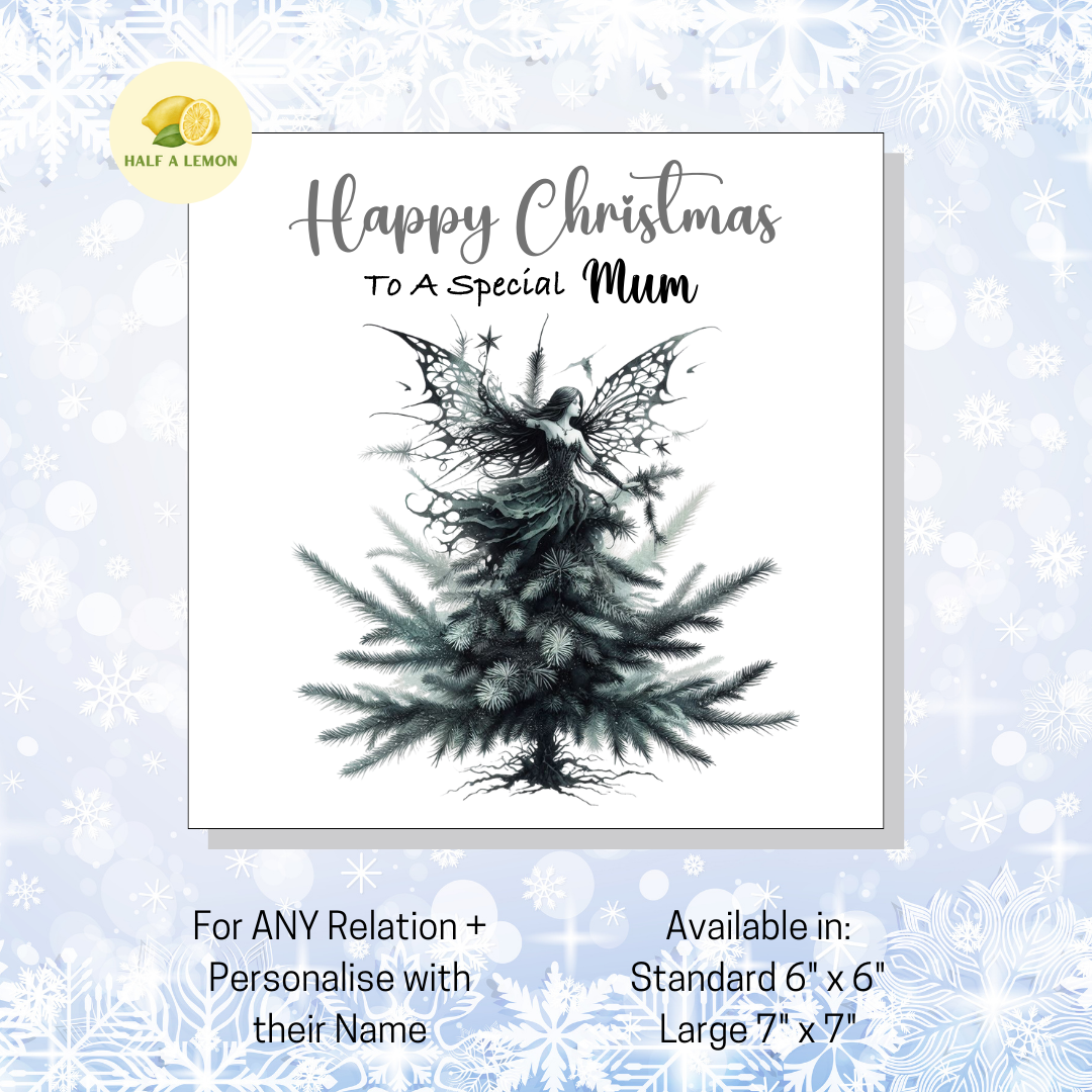 Personalised Gothic Fairy Christmas Card, For Mum, For Any Relation, Gift for Her