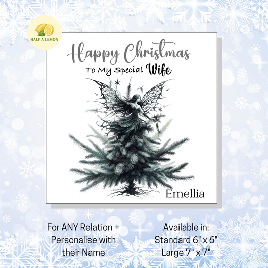 Personalised Gothic Fairy Christmas Card, For Wife, For Any Relation, Gift for Her
