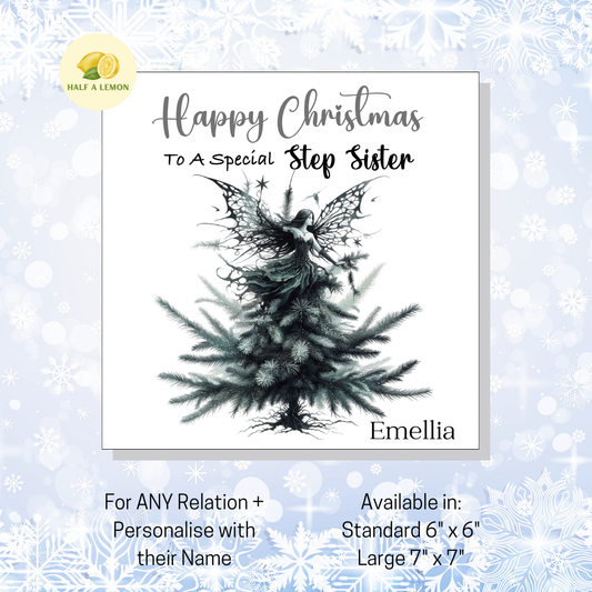 Personalised Gothic Fairy Christmas Card, For Step Sister, For Any Relation, Gift for Her