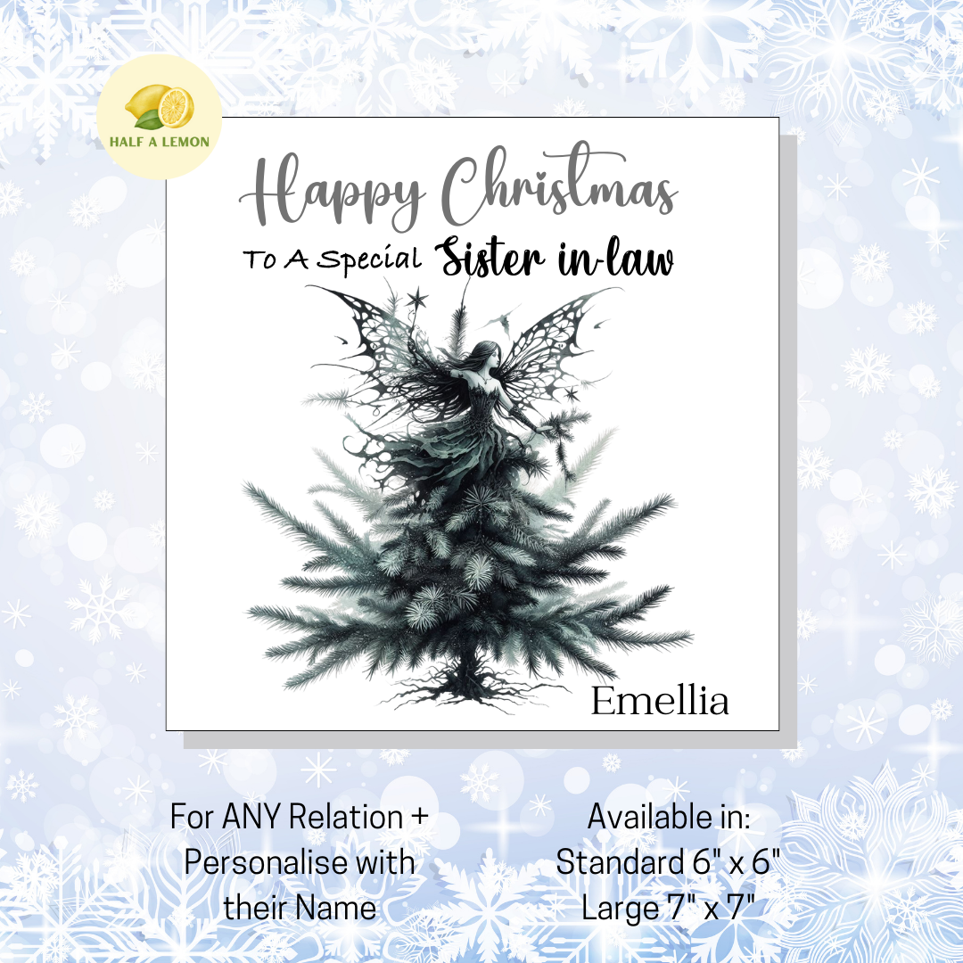Personalised Gothic Fairy Christmas Card, For Sister in Law, For Any Relation, Gift for Her
