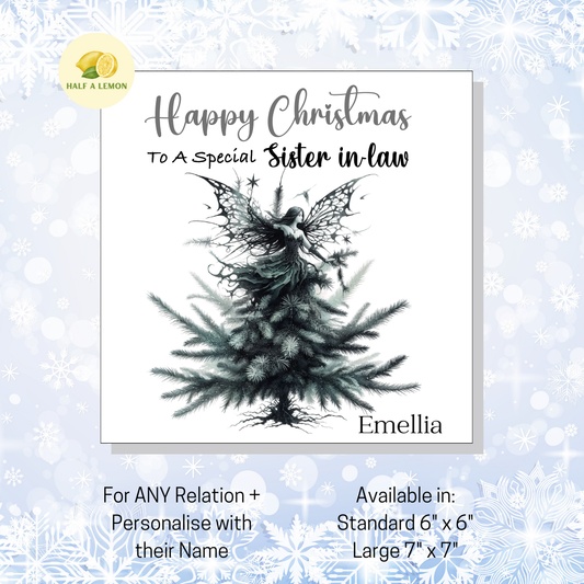 Personalised Gothic Fairy Christmas Card, For Sister in Law, For Any Relation, Gift for Her