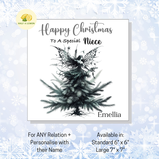 Personalised Gothic Fairy Christmas Card, For Niece, For Any Relation, Gift for Her