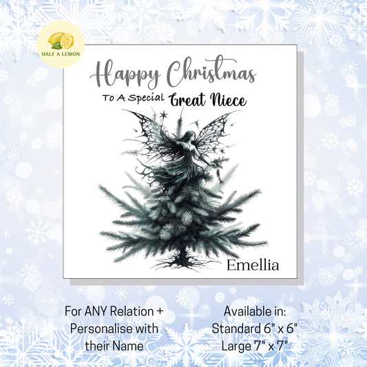 Personalised Gothic Fairy Christmas Card, For Great Niece, For Any Relation, Gift for Her