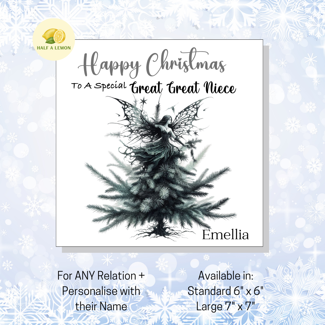 Personalised Gothic Fairy Christmas Card, For Great Great Niece, For Any Relation, Gift for Her