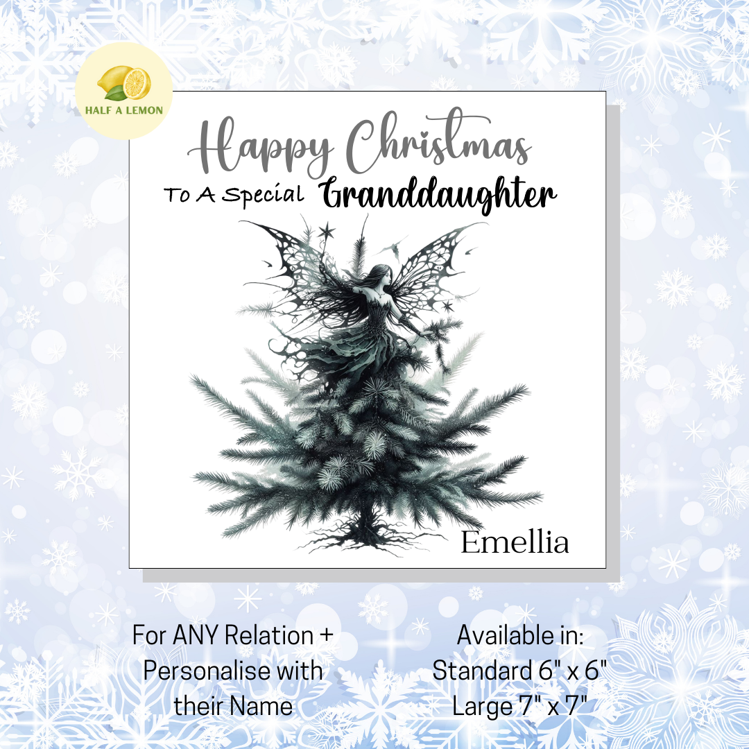 Personalised Gothic Fairy Christmas Card, For Granddaughter, For Any Relation, Gift for Her