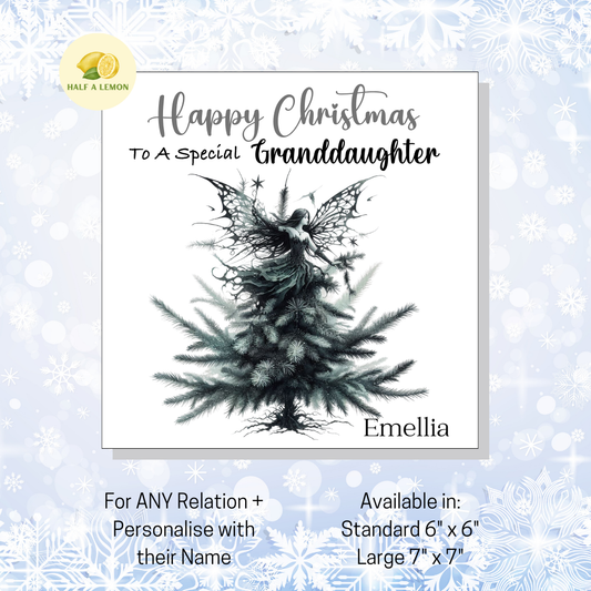 Personalised Gothic Fairy Christmas Card, For Granddaughter, For Any Relation, Gift for Her