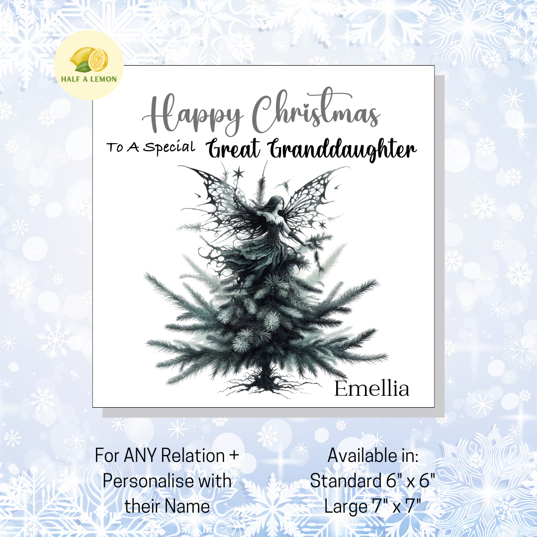 Personalised Gothic Fairy Christmas Card, For Great Granddaughter, For Any Relation, Gift for Her