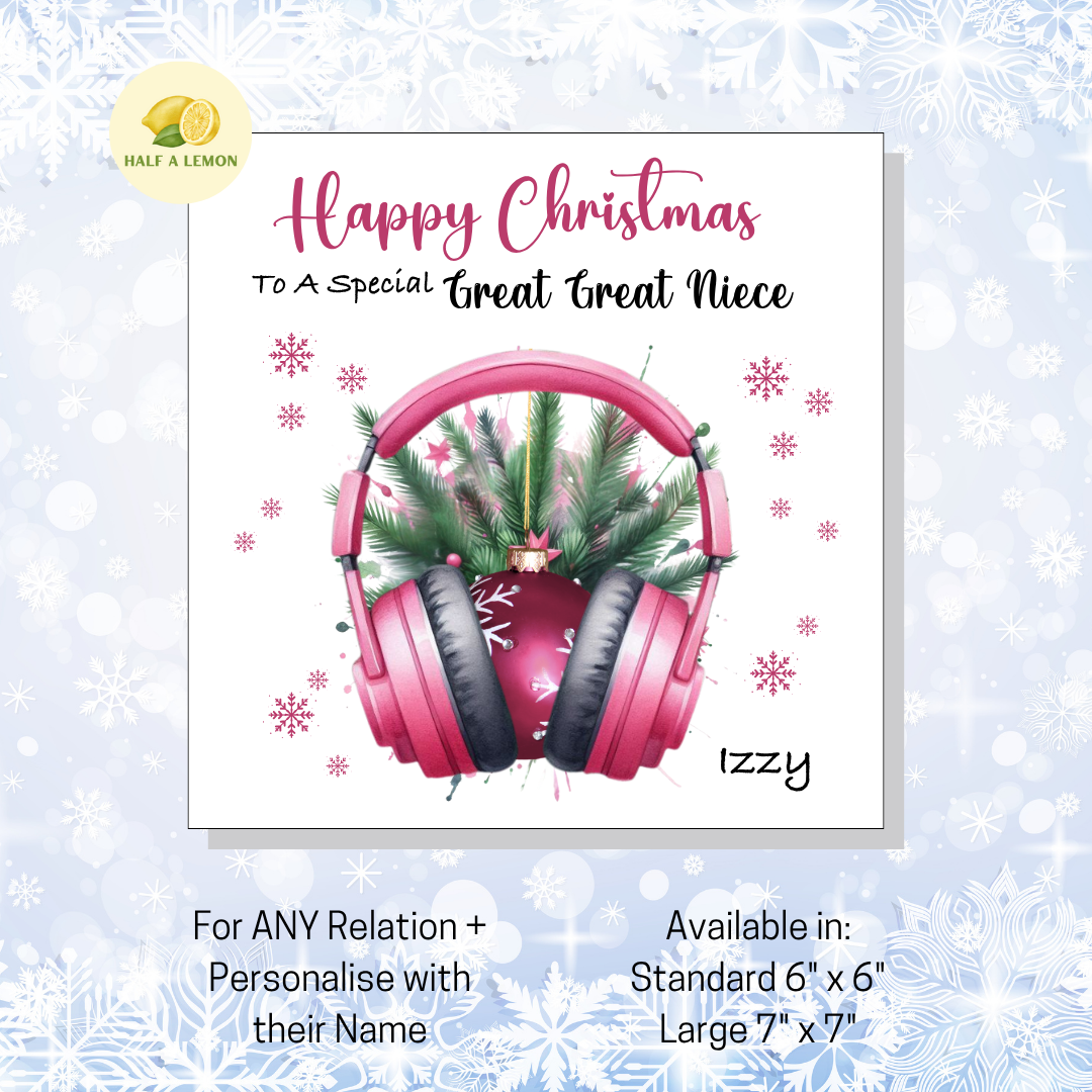 Pink Headphones Xmas- [REL:Great Great Niece]