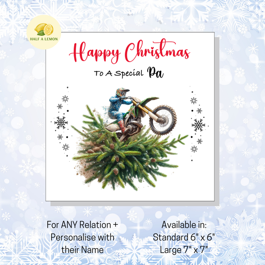 Personalised Dirt Bike and Christmas Tree Christmas Card For Pa, For Any Relation, Gift for Him