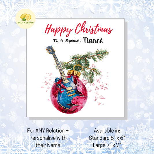 Personalised Electric Guitar Christmas Card For Fiancé, For Any Relation, Gift for Him