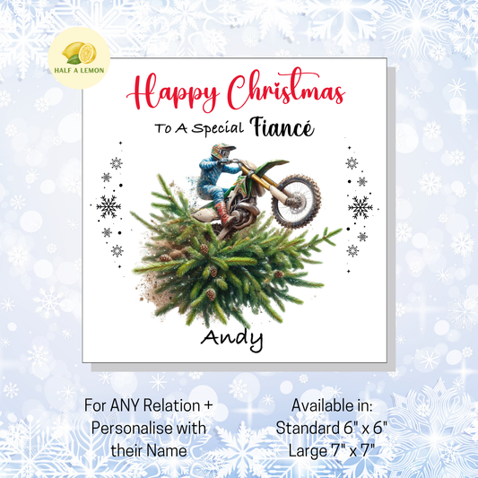 Personalised Dirt Bike and Christmas Tree Christmas Card For Fiancé, For Any Relation, Gift for Him