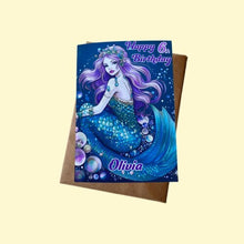 Load image into Gallery viewer, Birthday card for her, Personalised birthday card, personalized age and name card, Mermaid Card, granddaughter, daughter, niece, gift,
