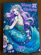 Load image into Gallery viewer, Birthday card for her, Personalised birthday card, personalized age and name card, Mermaid Card, granddaughter, daughter, niece, gift,
