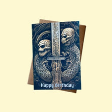 Load image into Gallery viewer, Birthday Card, Skull Birthday card, Skull and Serpent Birthday card, Skull and snake Birthday card, card for him, gift, brother, son, dad,
